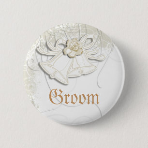 Church bells n floral wedding white 2 inch round button