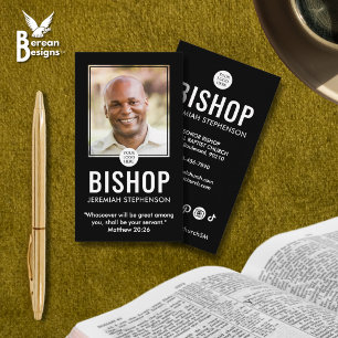 Church Bishop Modern Black Photo QR Logo Religious Business Card