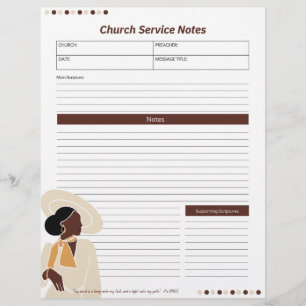 Church Black Woman Service Notes Christian Bible Letterhead