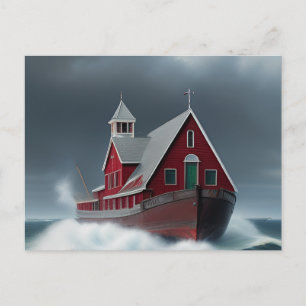 Church Boat Art Postcard