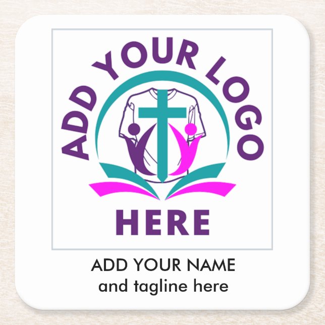 Church Business ADD YOUR LOGO Square Paper Coaster (Front)