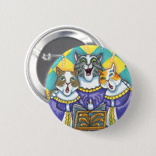 CHURCH CHOIR CATS & MOUSE SINGING CHRISTMAS CAROLS 2 INCH ROUND BUTTON