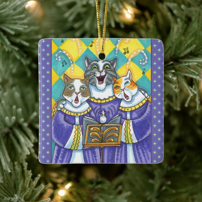 CHURCH CHOIR CATS & MOUSE SINGING CHRISTMAS CAROLS CERAMIC ORNAMENT (Tree)