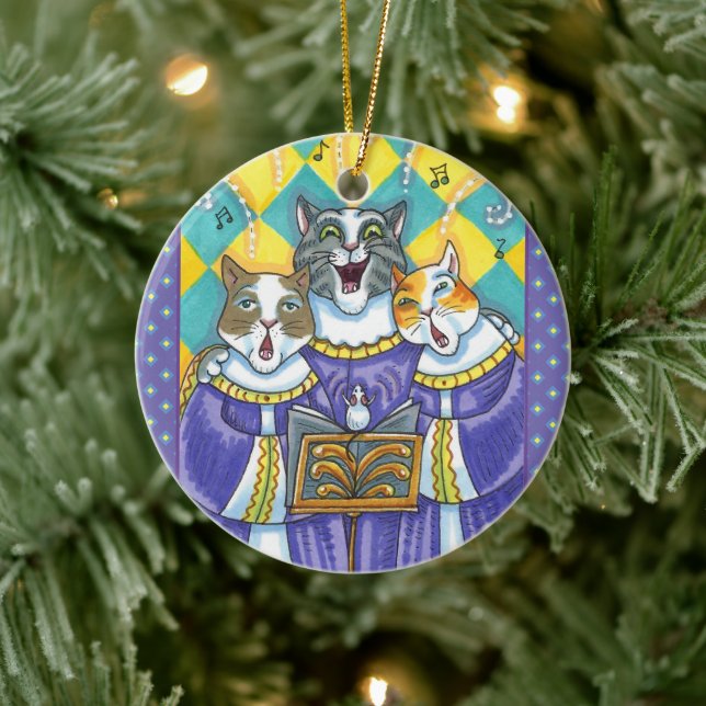 CHURCH CHOIR CATS & MOUSE SINGING CHRISTMAS CAROLS CERAMIC ORNAMENT (Tree)