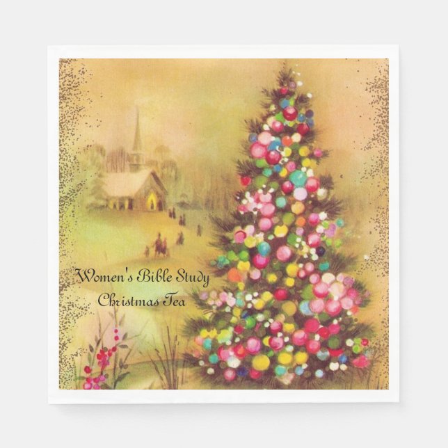 Church & Christmas Tree Personalize Paper Napkin (Front)