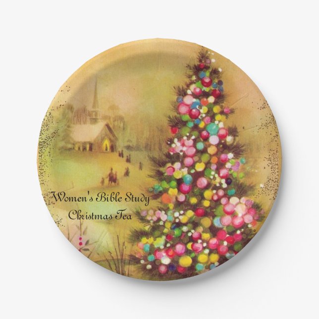 Church & Christmas Tree Personalize Paper Napkins Paper Plate (Front)