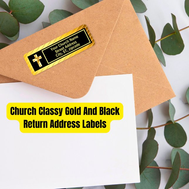 Church Classy Gold et Black Adresse de retour (Church Classy Gold And Black Return Address Label)