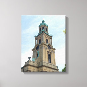 Church Corner and Tower in Cathedral Plaza Greetin Canvas Print