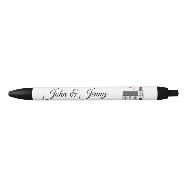 Church Custom Wedding Favour Gift Black Ink Pen (Front)