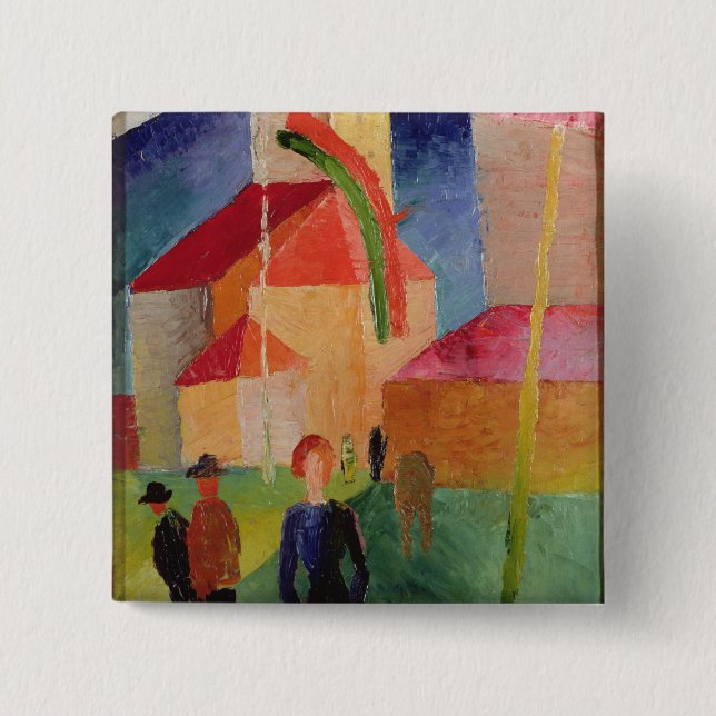 Church Decorated with Flags 2 Inch Square Button (Front)