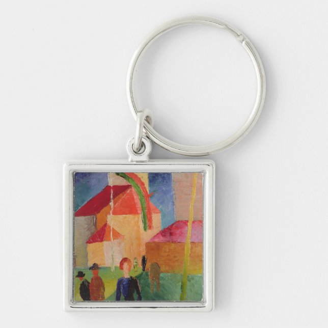 Church Decorated with Flags Keychain (Front)