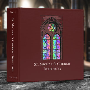 Church Directory Stained Glass Window Red Binder