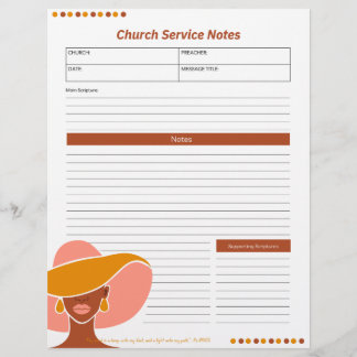 Church Ethnic Woman Service Notes Christian Bible Letterhead