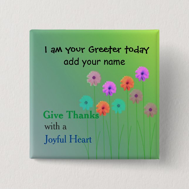 Church Greeter Name Plate 2 Inch Square Button (Front)