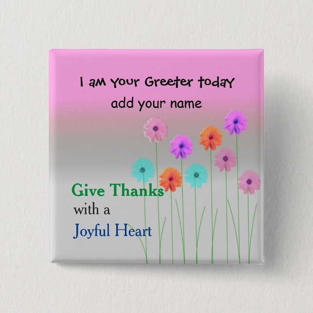 Church Greeter Name Plate 2 Inch Square Button (Front)