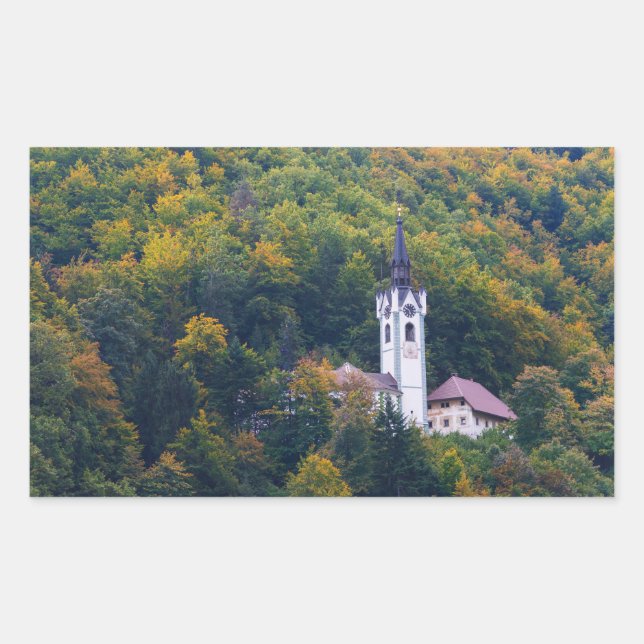 Church in a fall forest in Slovenia Sticker (Front)