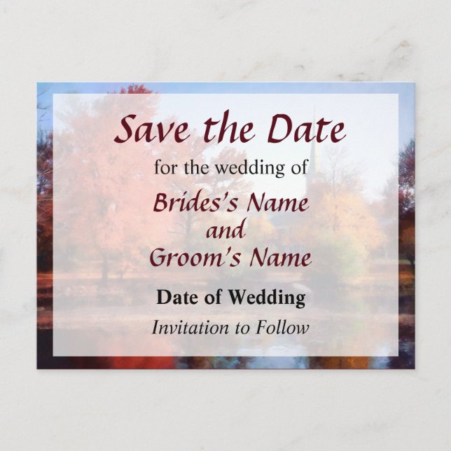 Church in Autumn Save the Date Announcement Postcard (Front)