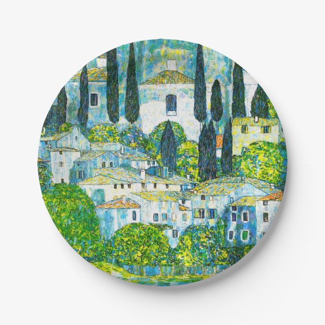 Church in Cassone Gustav Klimt Paper Plate (Front)