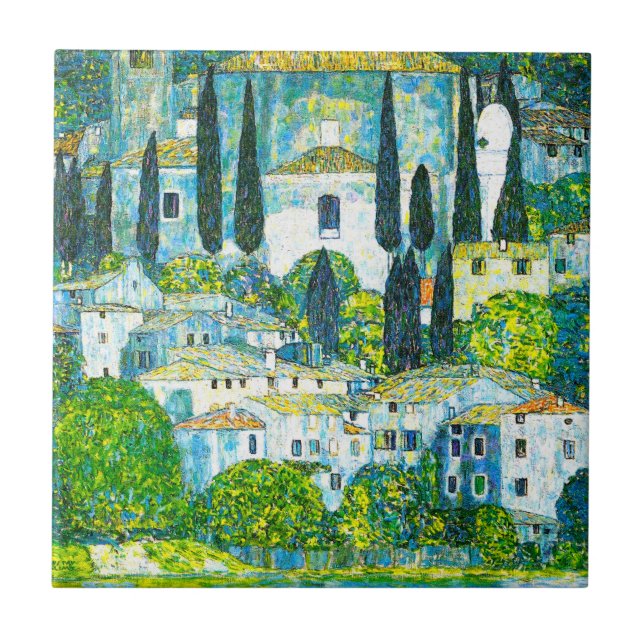 Church in Cassone Gustav Klimt Tile (Front)