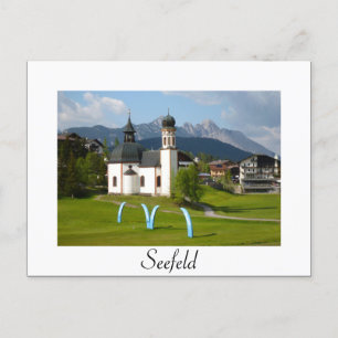 Church in Seefeld white text postcard