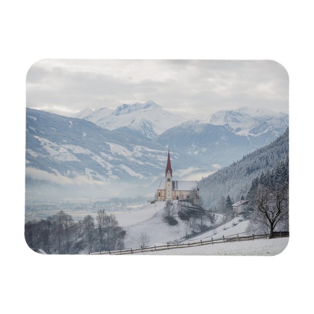 Church in Zillertal in winter rectangular magnet (Horizontal)