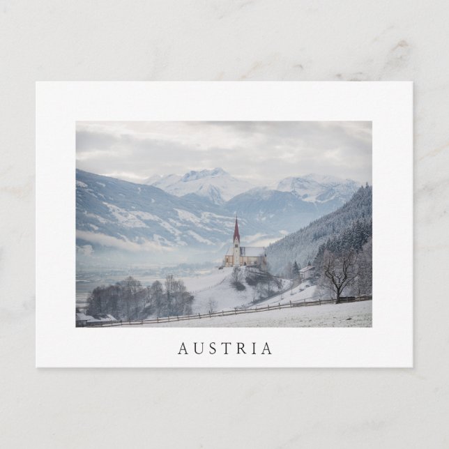 Church in Zillertal in winter white postcard (Front)