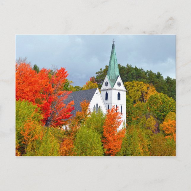 Church, Island Pond, Vermont, Autumn Postcard (Front)