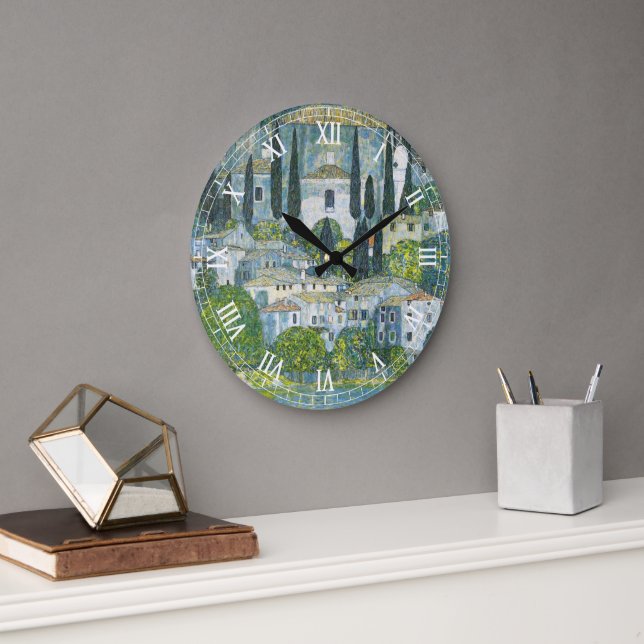 Church (Kirche) in Cassone by Gustav Klimt Large Clock (Office)