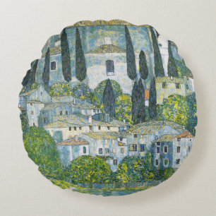 Church (Kirche) in Cassone by Gustav Klimt Round Pillow