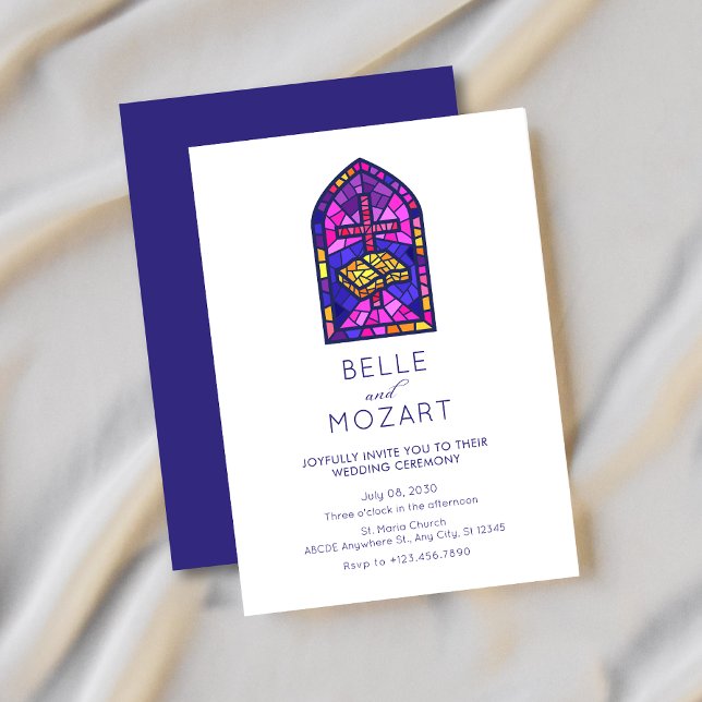 Church mosaic window cross bible wedding ceremony invitation (Creator Uploaded)