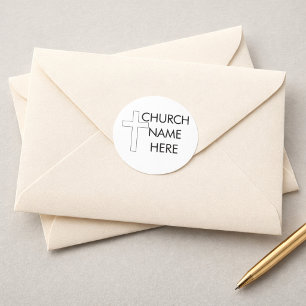 Church Name with Cross Christian Classic Round Sticker