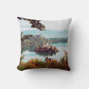 Church of Assumption in Lake Bled Slovenia in the Throw Pillow