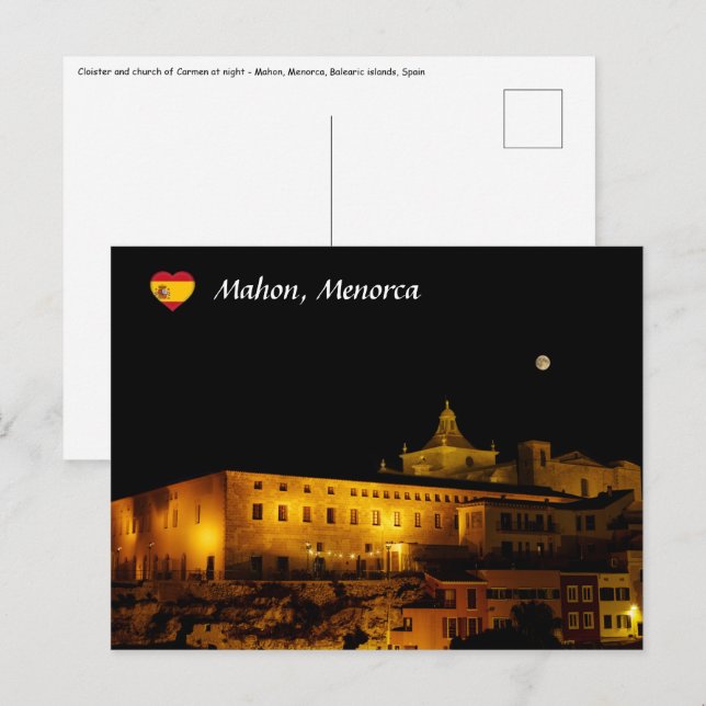 Church of Carmen at night - Mahon, Menorca, Spain Postcard (Front/Back)