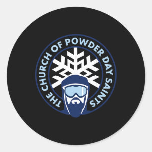 Church Of Powder Day Saints Royal Emblem Skiing Sh Classic Round Sticker