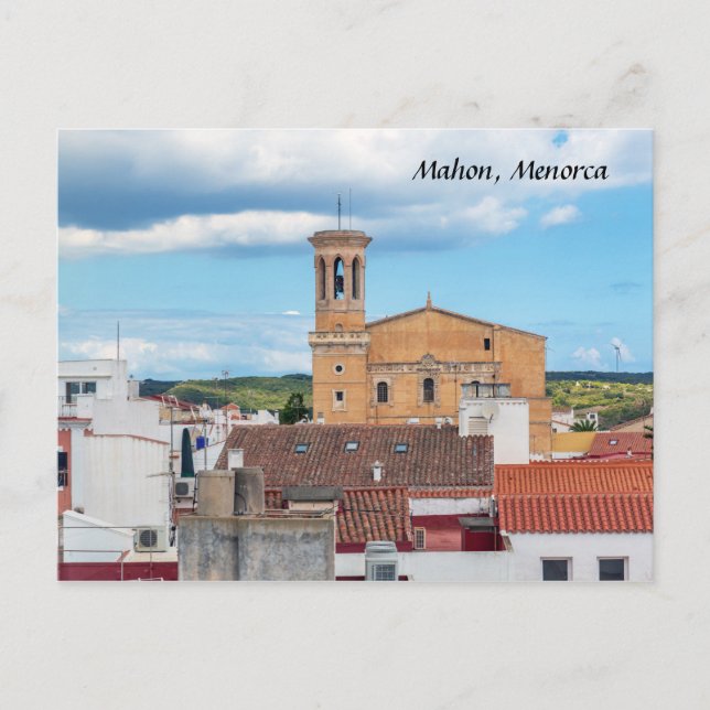 Church of Santa Maria aerial view - Mahon, Menorca Postcard (Front)