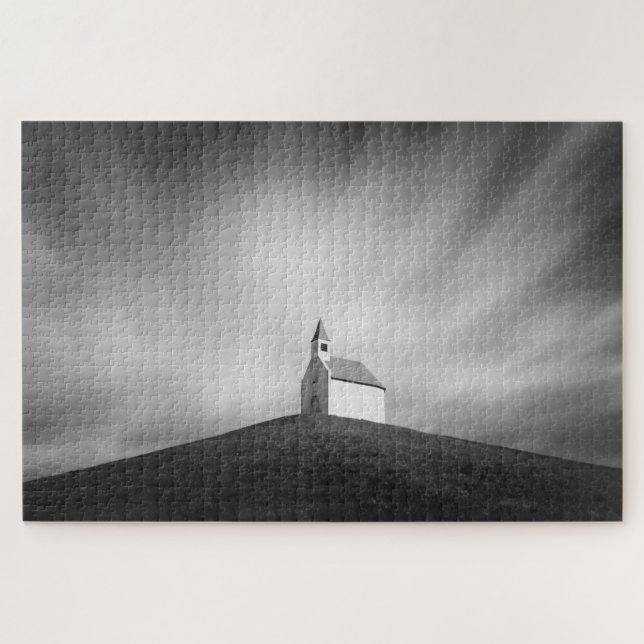Church on a hill in black and white jigsaw puzzle (Horizontal)