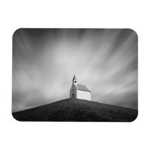 Church on a hill in black and white magnet