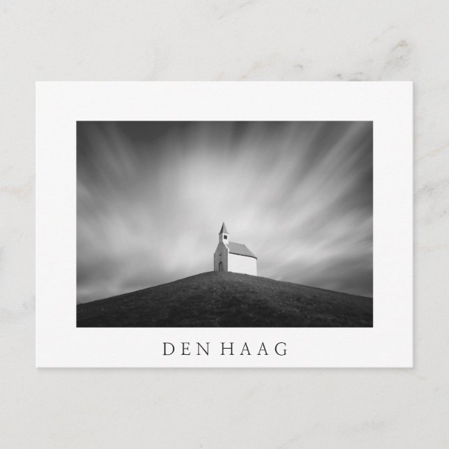 Church on a hill in black and white postcard (Front)