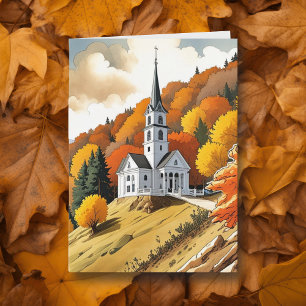 Church on a Hill in the Autumn Season Card