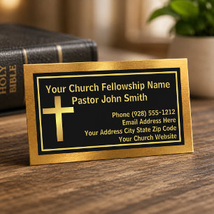 Church Pastor Brushed Gold And Black Business Card