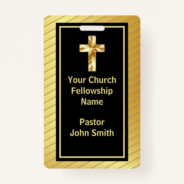 Church Pastor Classy Gold And Black  Badge (Front)