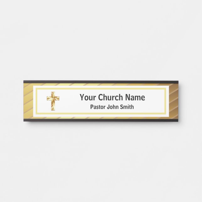 Church Pastor Classy Gold And Black Door Sign (Front)