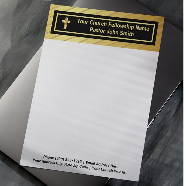 Church Pastor Classy Gold And Black  Letterhead (Church Pastor Classy Gold And Black Letterhead)
