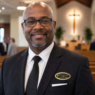 Church Pastor Classy Gold And Black Oval Name Tag