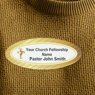 Church Pastor Classy Gold And White Oval  Name Tag