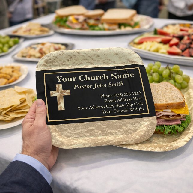 Church Pastor Classy Gold Paper Plate (The foil details are simulated in the artwork. No actual foil will be used in making this product.)