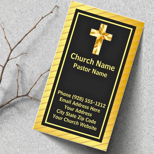 Church Pastor Classy Or Et Cartes de visite Noirs (Créateur téléchargé)