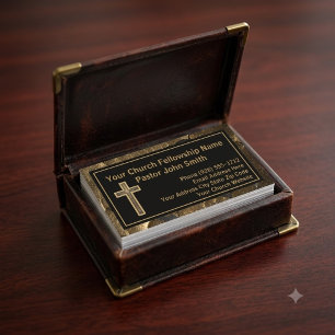 Church Pastor Distressed Gold Cross Business Card
