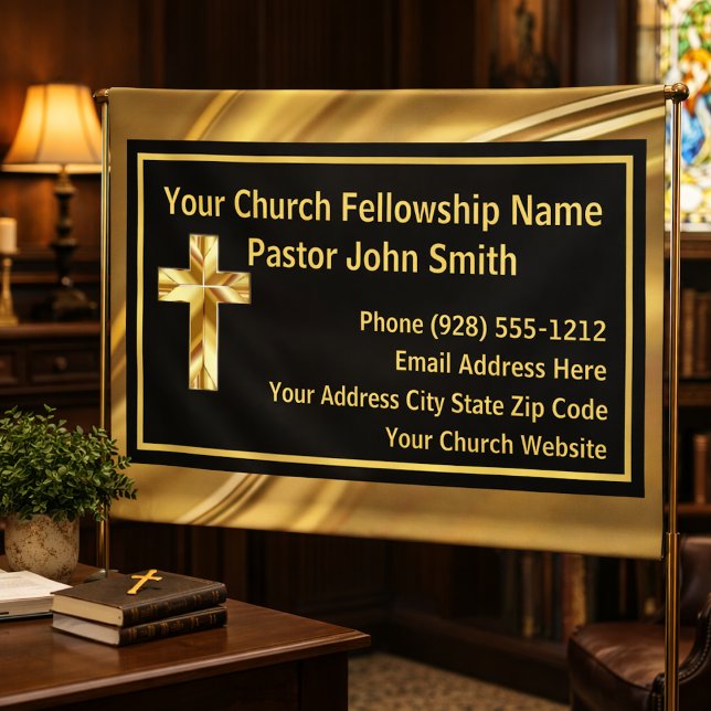 Church Pastor Elegant Gold And Black Banner (Creator Uploaded)