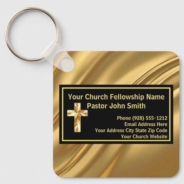 Church Pastor Elegant Gold And Black Keychain (Front)